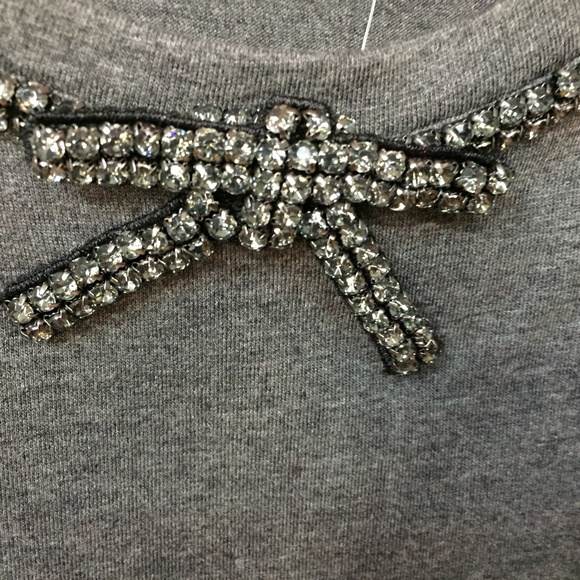 White House Black Market Gray Top w/ Rhinestone Bow Neckline NWT - Picture 6 of 13